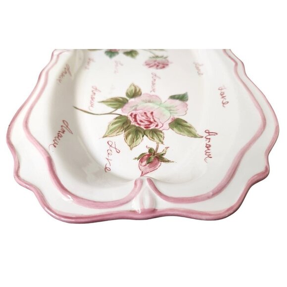 Seymour Mann Hand Painted Love Floral Rose Pink Edge Serving Tray Appx 17.5 x 8. - Picture 13 of 14